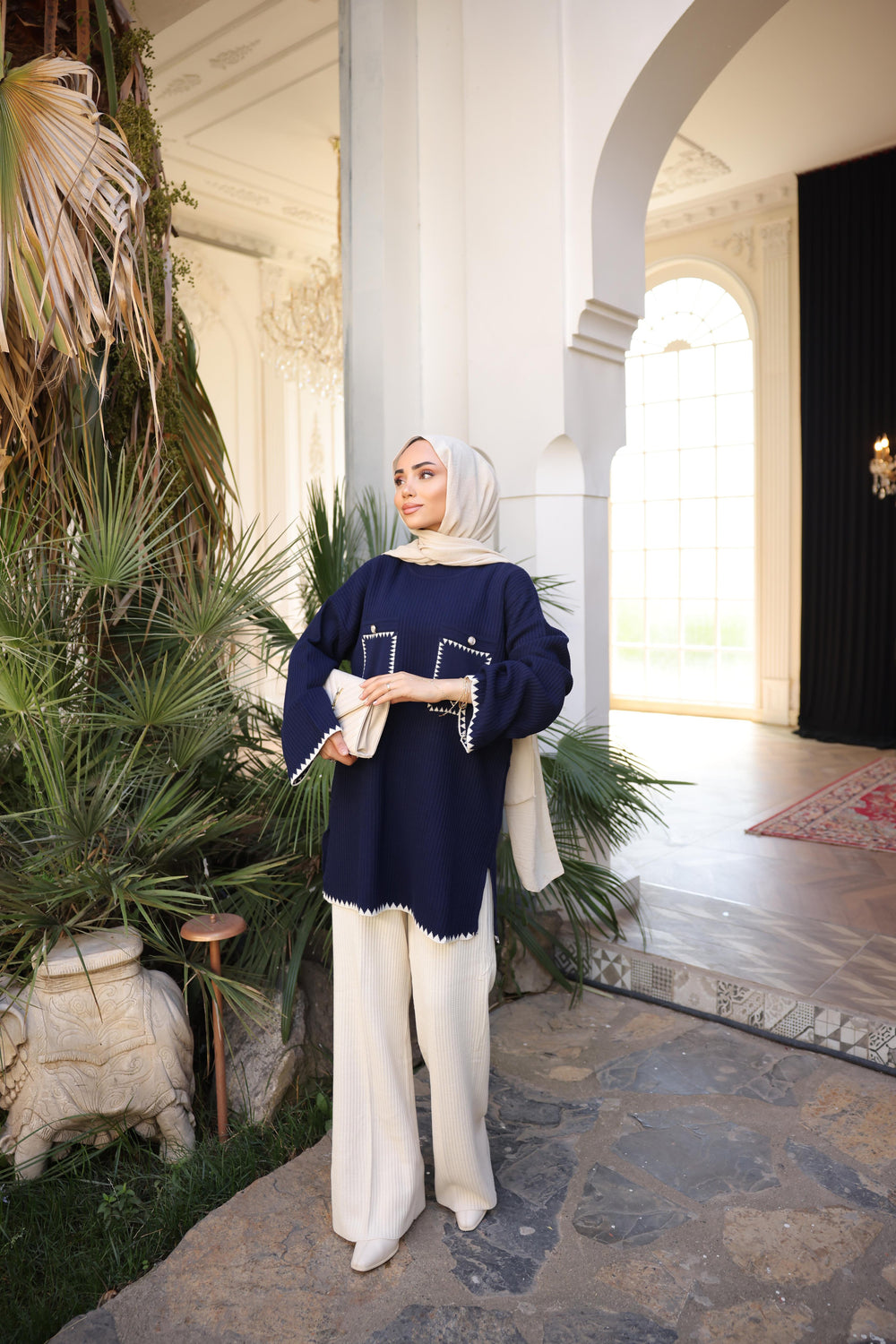 Navy & Cream Pocket Knit Set