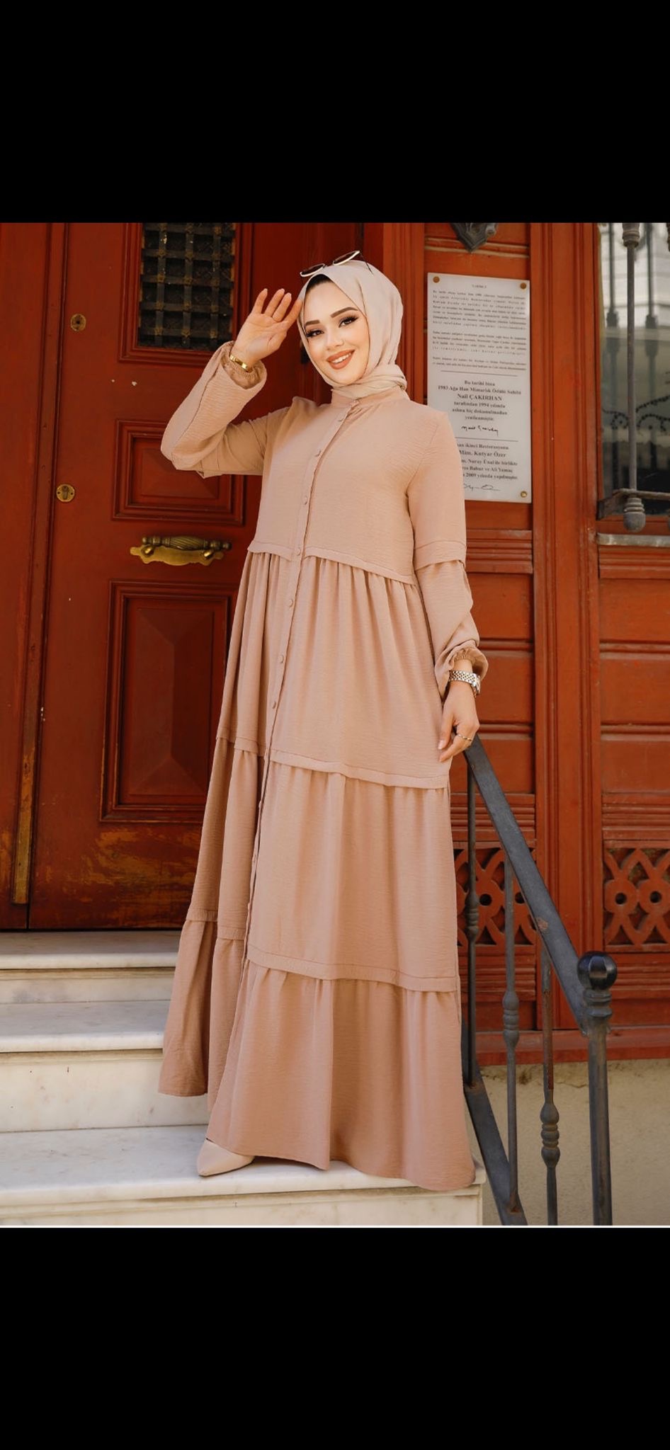 Beige Tiered Modest Maxi Dress