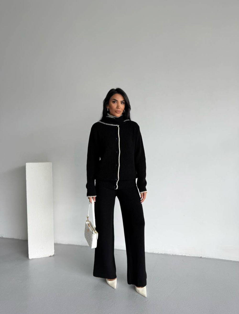 Black Contrast Trim Knit Coord Set