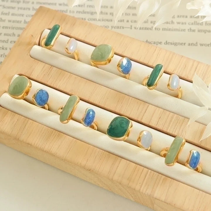 Gold Adjustable Dual-Stone Jade Rings