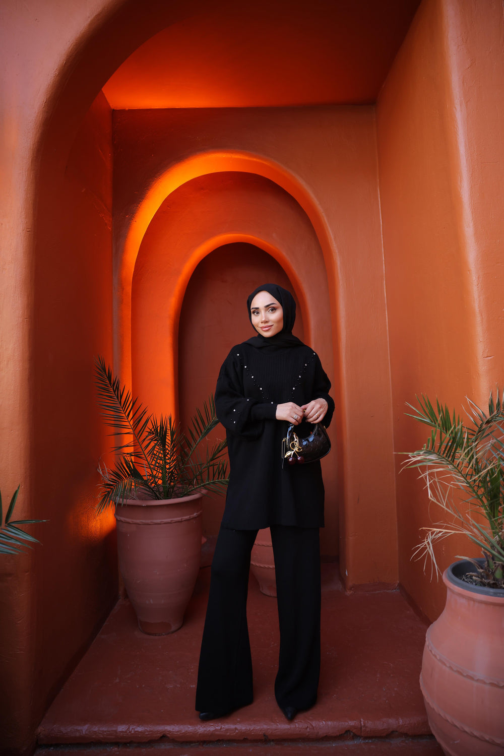 Black Rhinestone Embellished Knit Coord Set