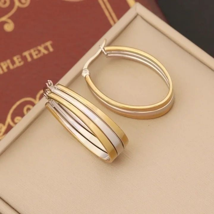 Triple-Layer Two-Tone Oval Hoops