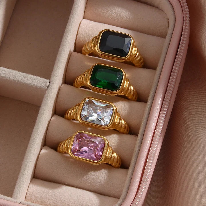 Elegant Gold Statement Gem Rings