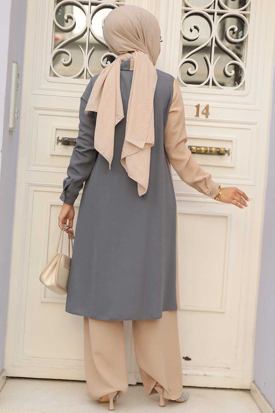 
                  
                    Slate Grey Colourblock Modest Set
                  
                