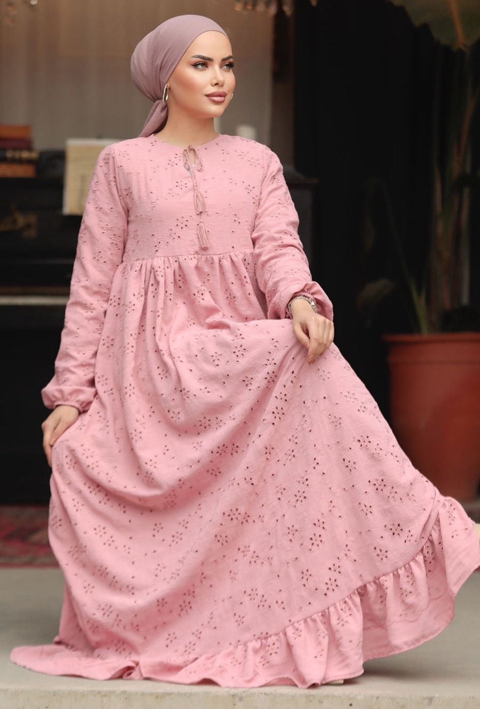 Pink Eyelet Maxi Dress