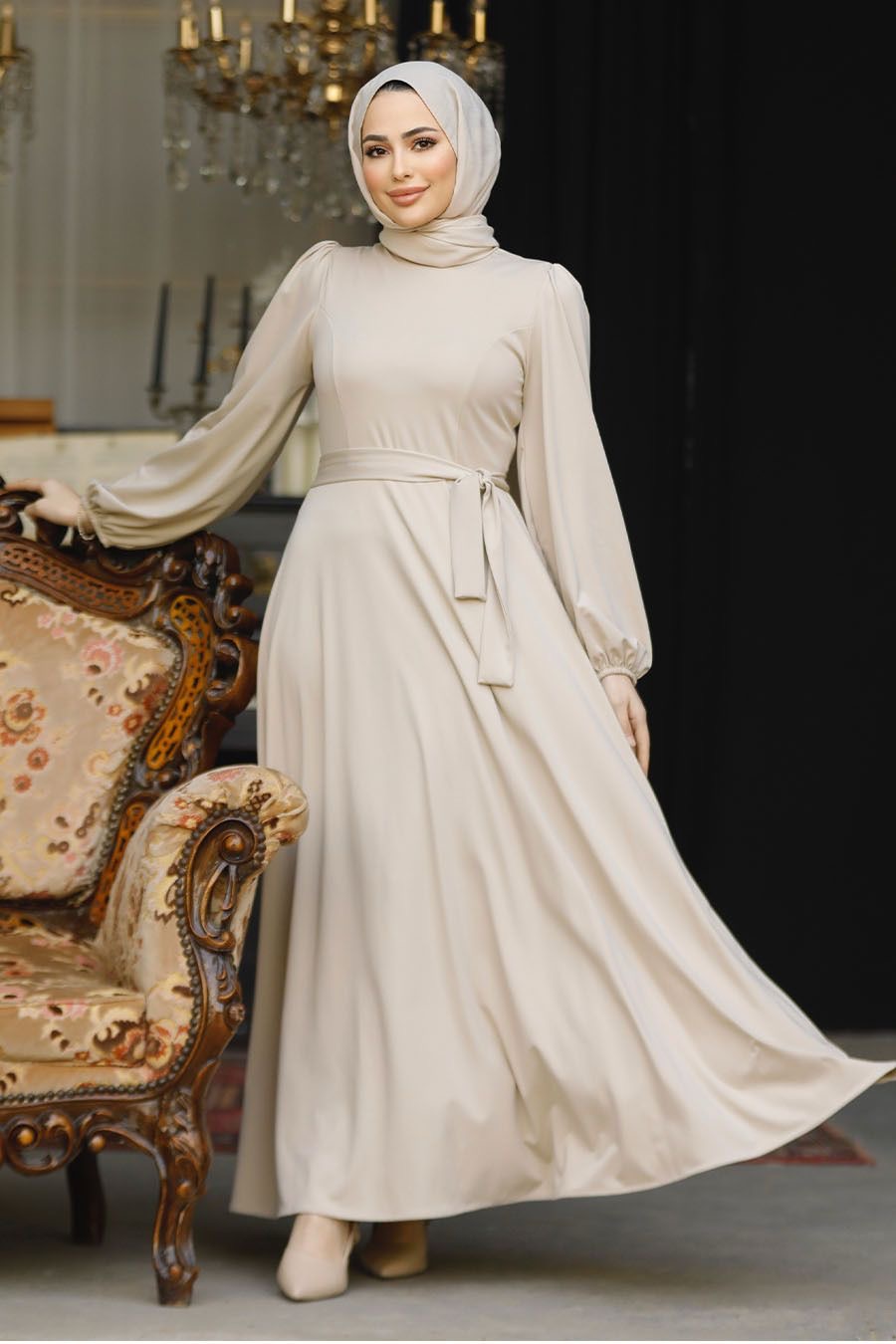 Cream Modest Maxi Dress