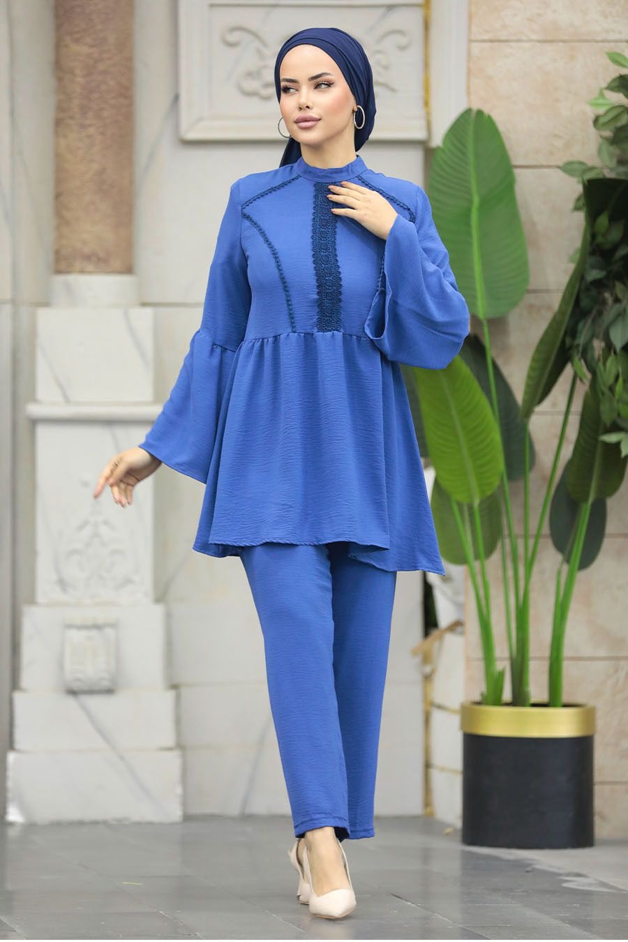 Royal Blue Flowy Modest Coord Set