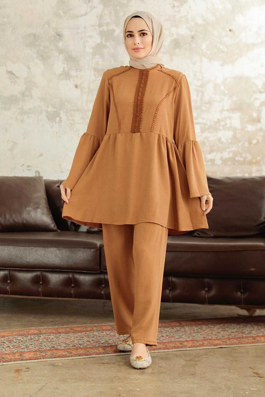 Camel Flowy Modest Coord Set