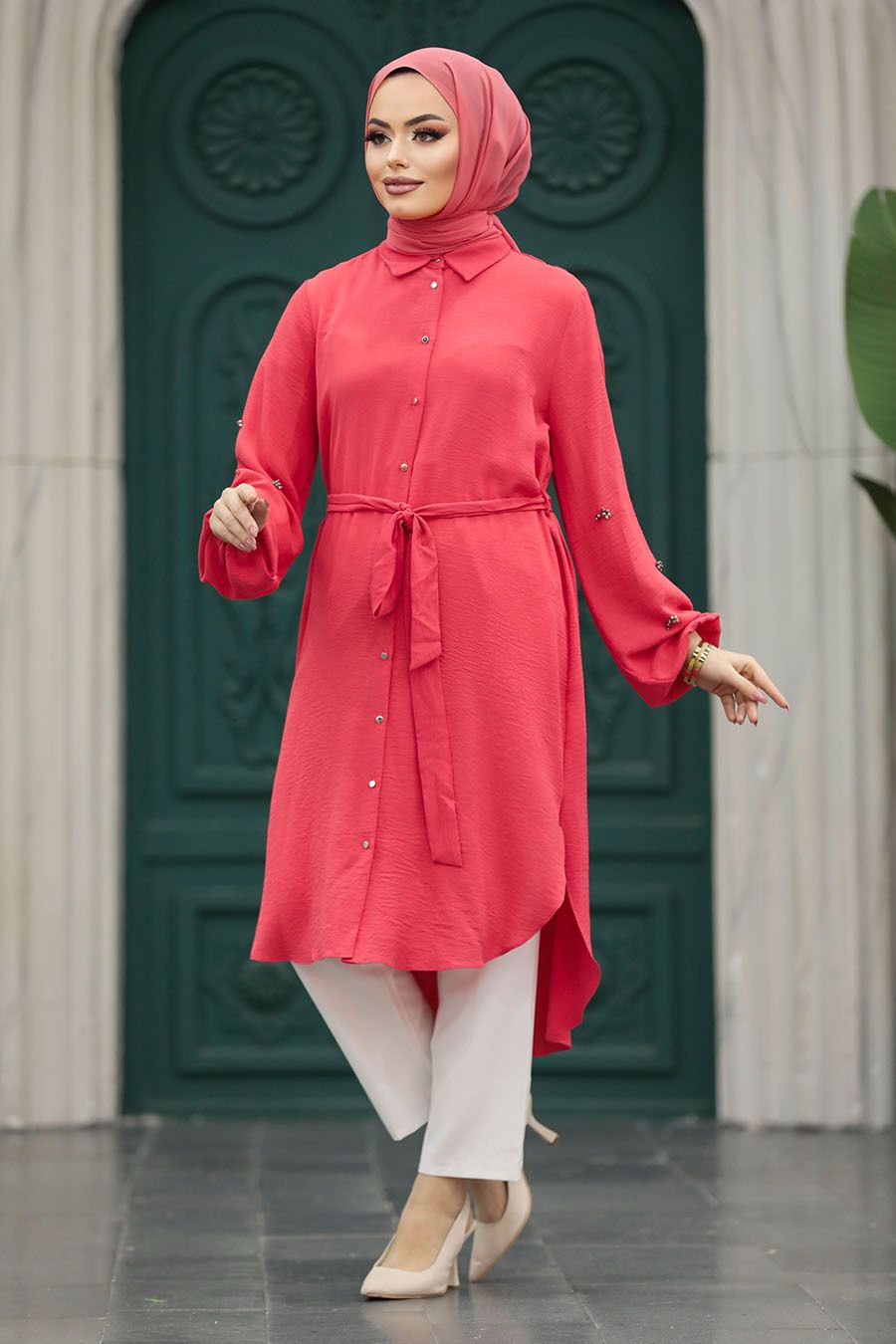 Mariam Belted Tunic – Coral