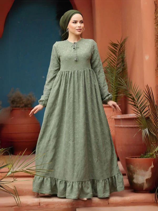 Olive Eyelet Maxi Dress