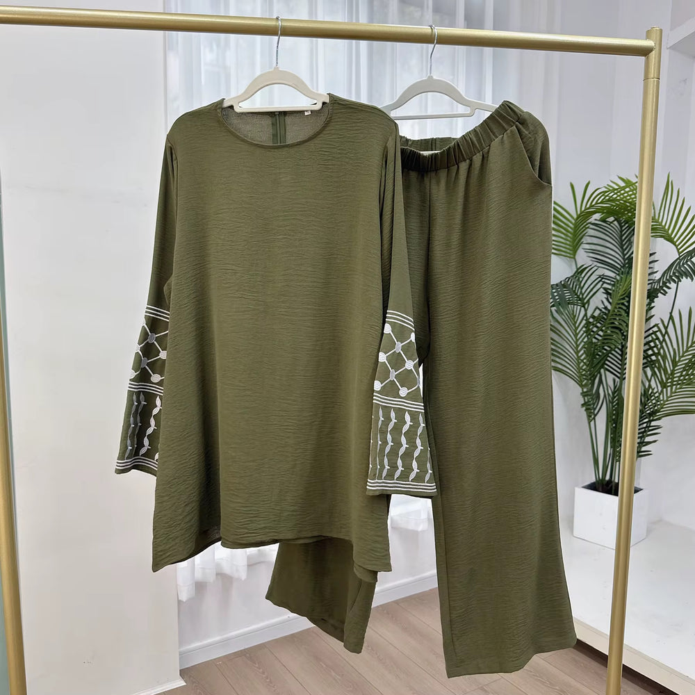 Olive Embroidered Coord Set
