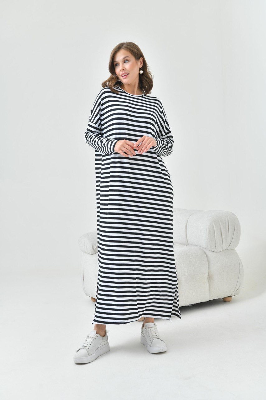 
                  
                    Black & White Striped Maxi Dress
                  
                