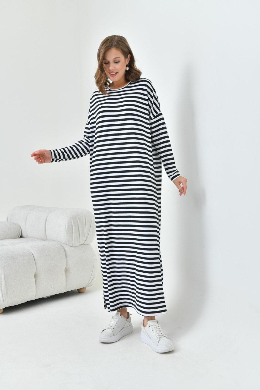 Black & White Striped Maxi Dress