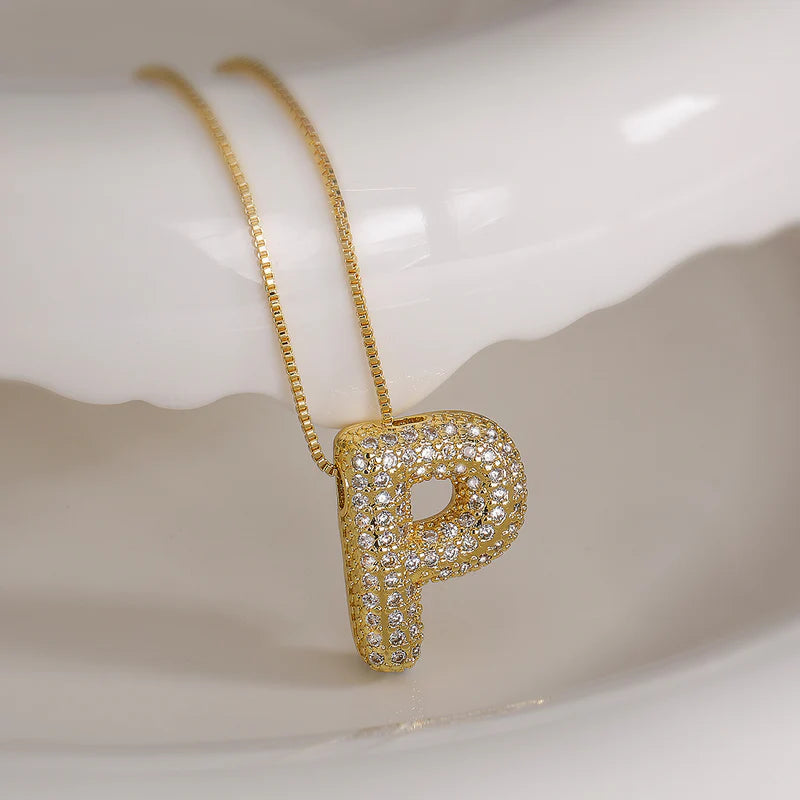 P Letter Text Stainless Steel Gold Plated Pendant