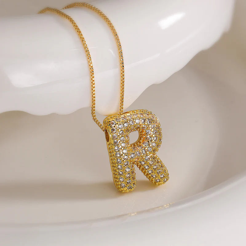 R Letter Text Stainless Steel Gold Plated Pendant