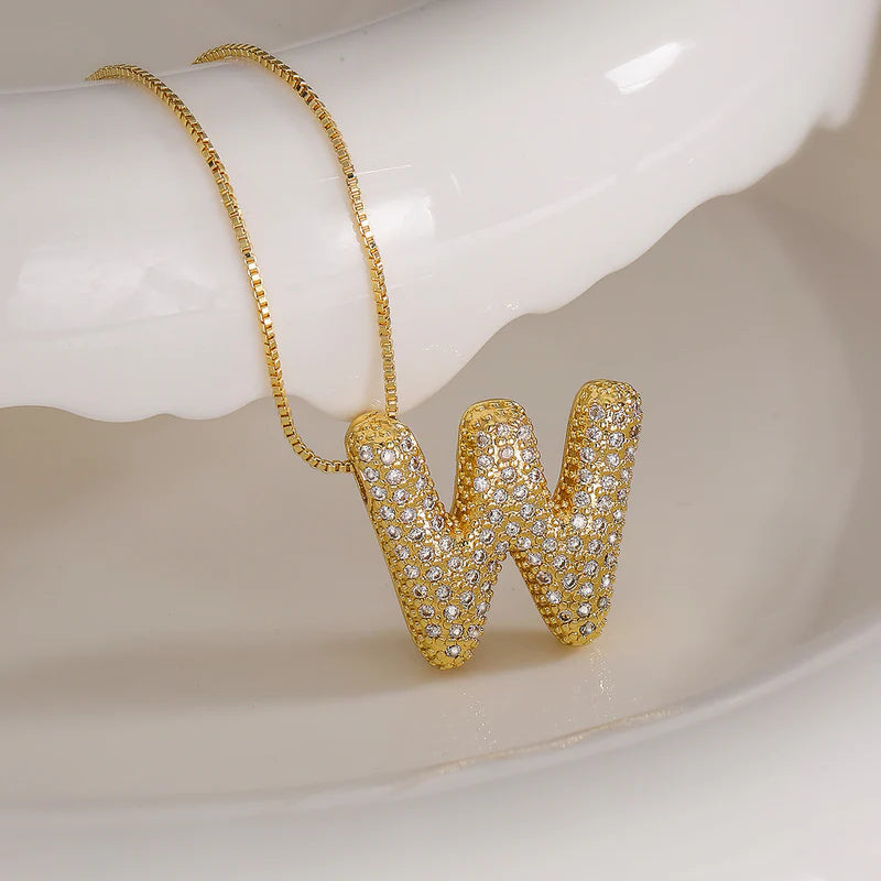 W Letter Text Stainless Steel Gold Plated Pendant