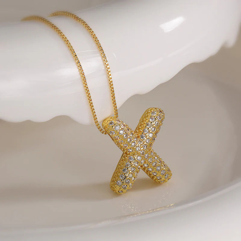 X Letter Text Stainless Steel Gold Plated Pendant