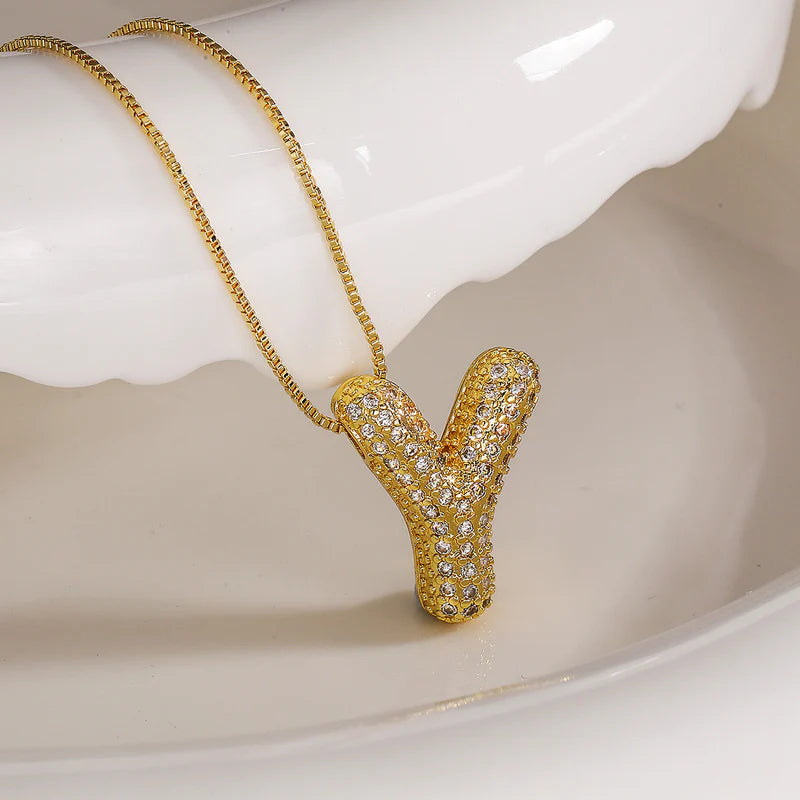 Y Letter Text Stainless Steel Gold Plated Pendant